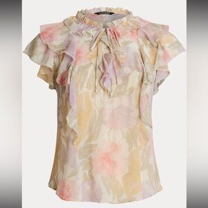 Ralph Lauren Floral Ruffle Trim Georgette Blouse NWT 2X